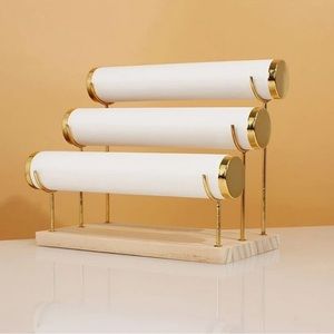 Detachable BEIGE LEATHER Watch Holder Bracelet Display Rack with Wooden Base